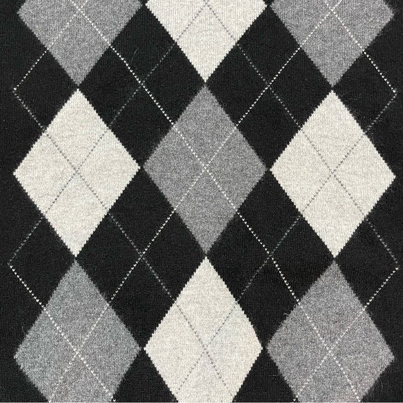 Men’s Paolo Mondo Cashmere Sweater Black Argyle Crew Neck Long Sleeve Pullover - Picture 6 of 11